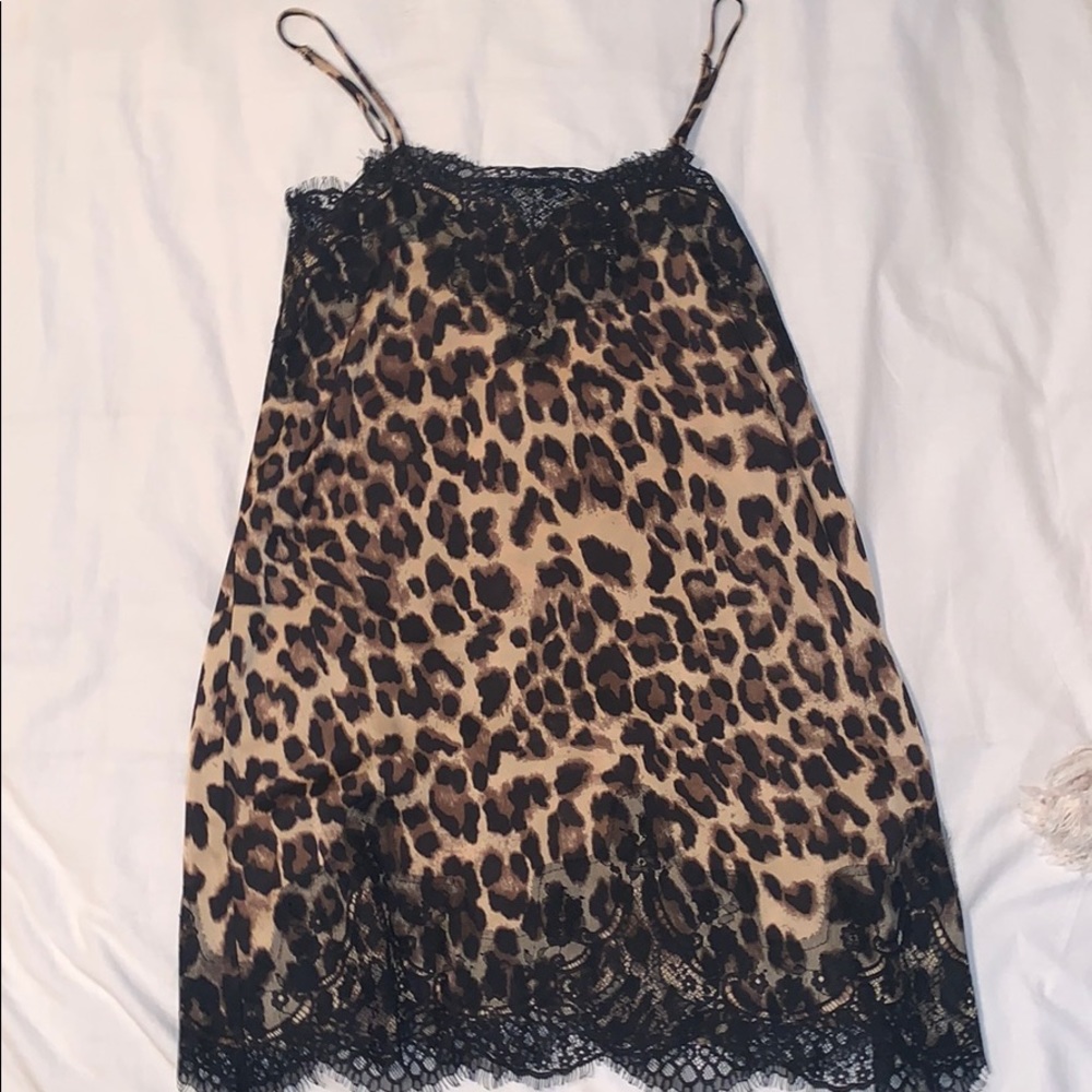 Cheetah slip dress with lace details